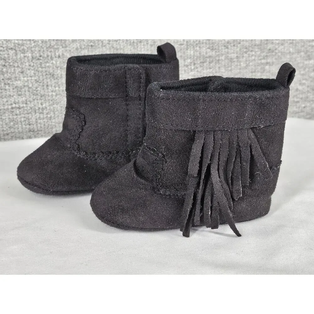 RISING STAR BABY GRAY HIGHTOP BOOTS WITH FRING ON SIDES - SIZE 3-6 MONTHS